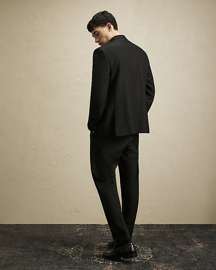 Black Slim Fit Check Tailored Trousers