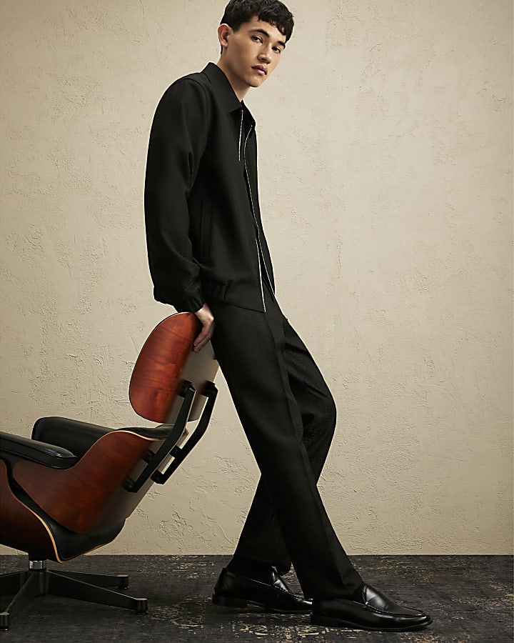 Black Slim Fit Check Tailored Trousers