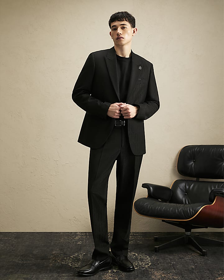 Black Slim Fit Check Tailored Trousers
