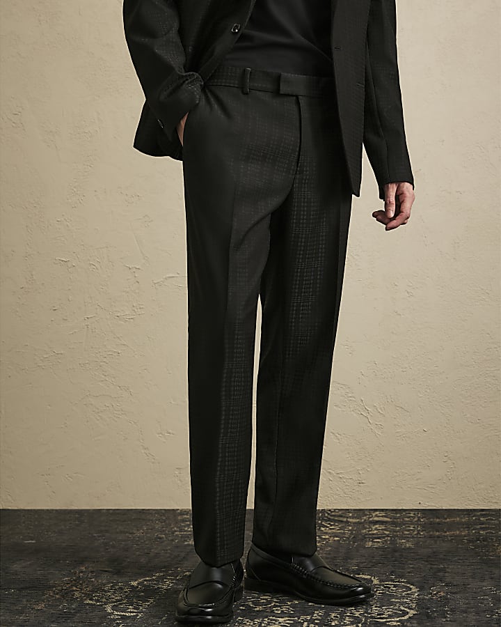 Black Slim Fit Check Tailored Trousers