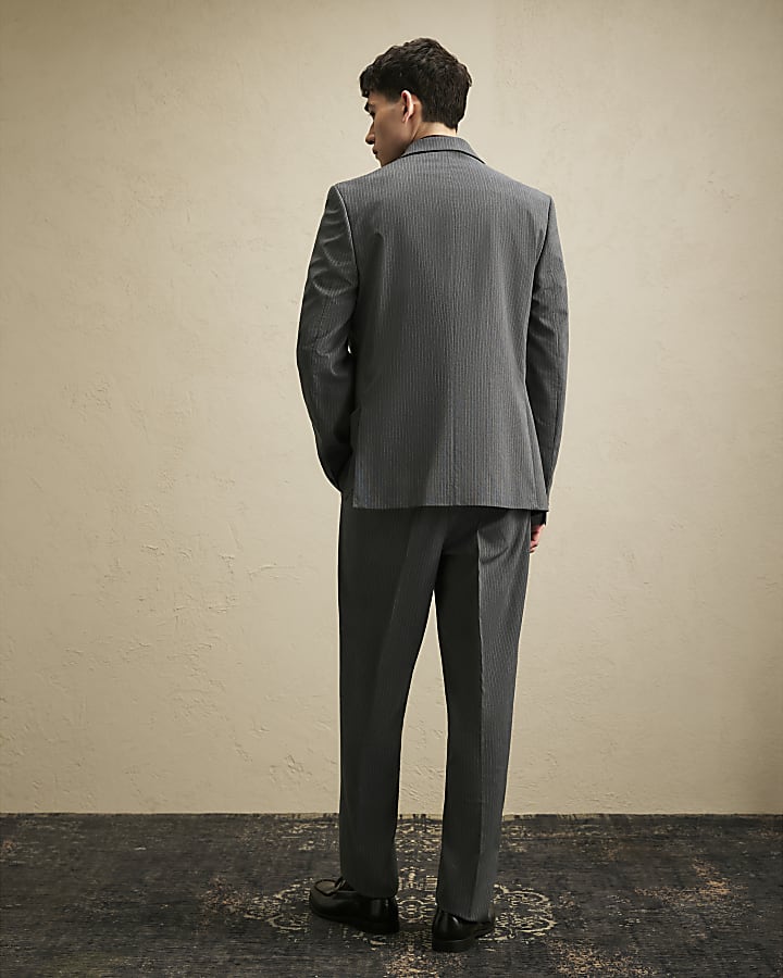 Grey Slim Fit Pinstripe Suit Trousers