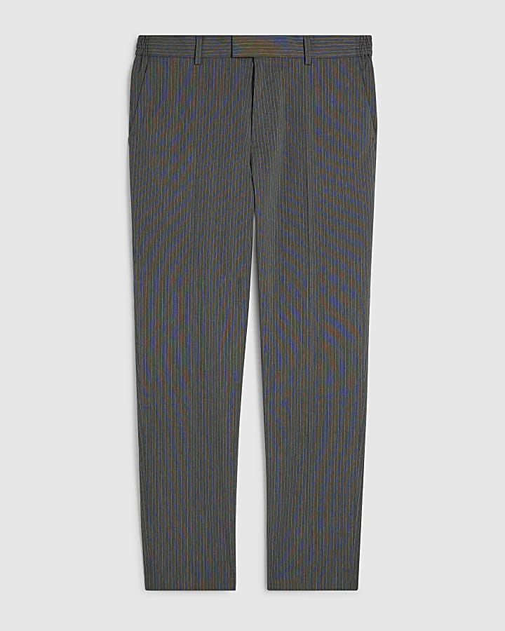 Grey Slim Fit Pinstripe Suit Trousers