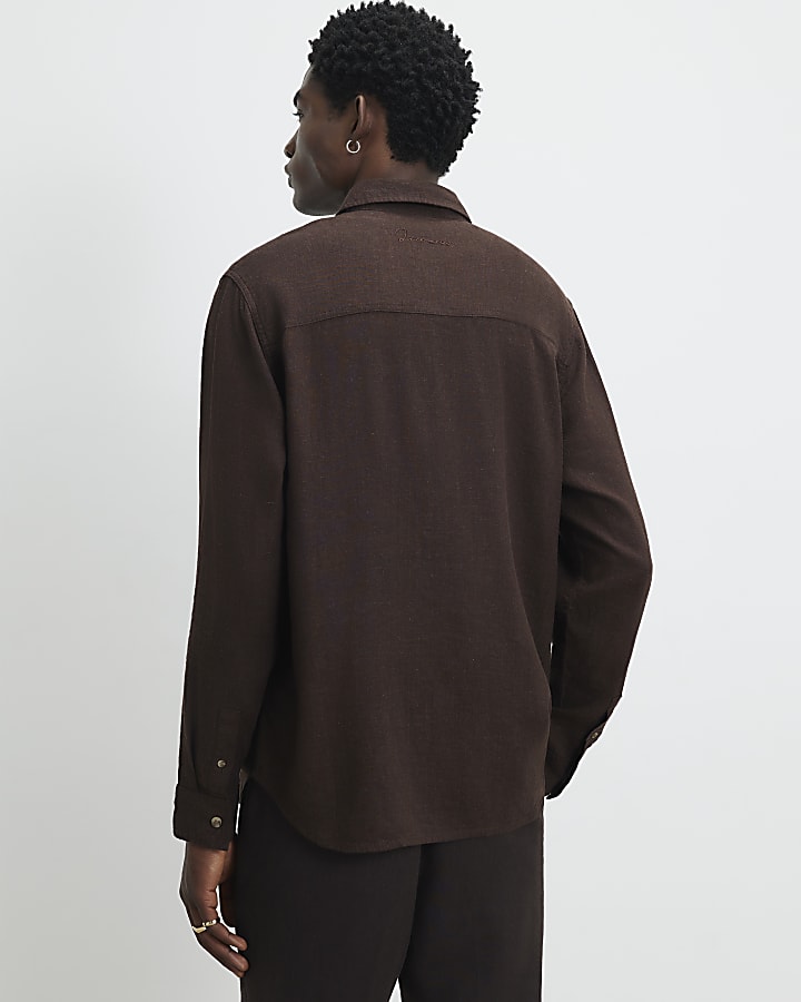 Brown Linen Blend Long Sleeve Luminus Shirt
