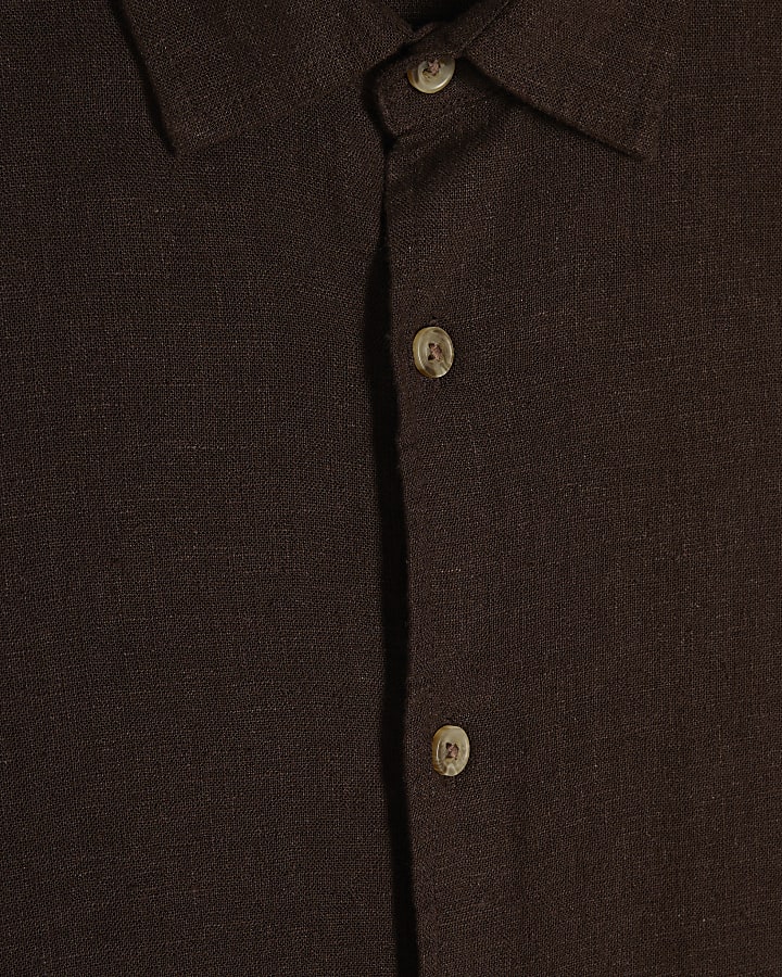 Brown Linen Blend Long Sleeve Luminus Shirt