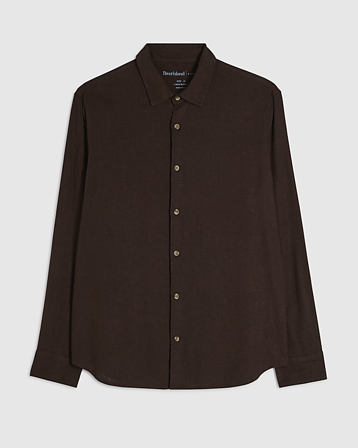 Brown Linen Blend Long Sleeve Luminus Shirt