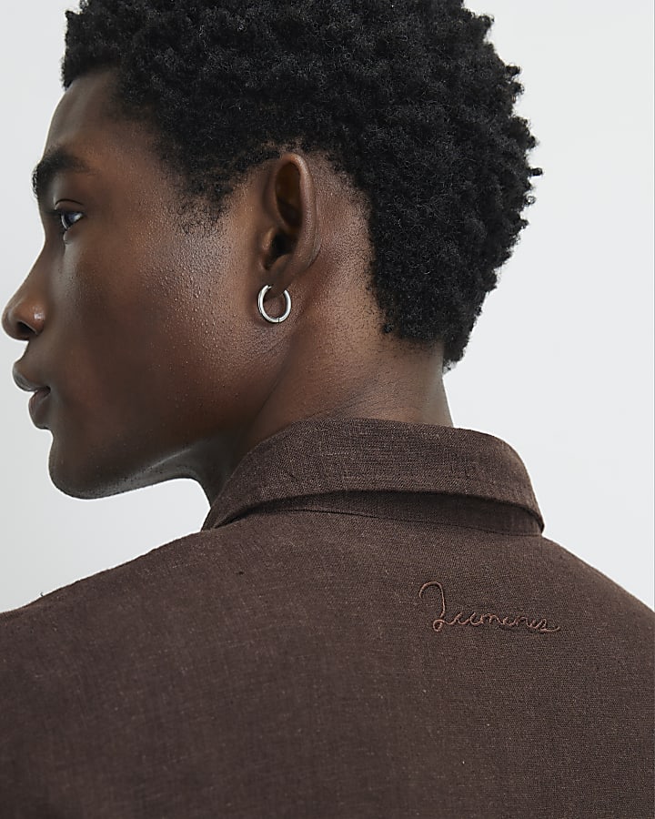 Brown Linen Blend Long Sleeve Luminus Shirt