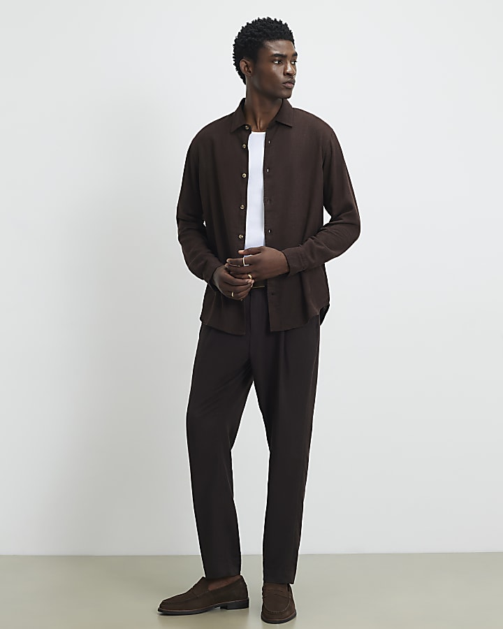 Brown Linen Blend Long Sleeve Luminus Shirt