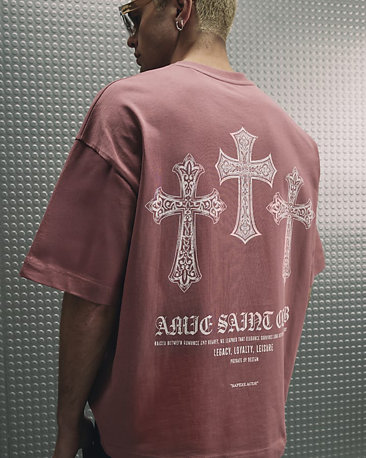 Pink Cotton Ame Saint Cross T-Shirt