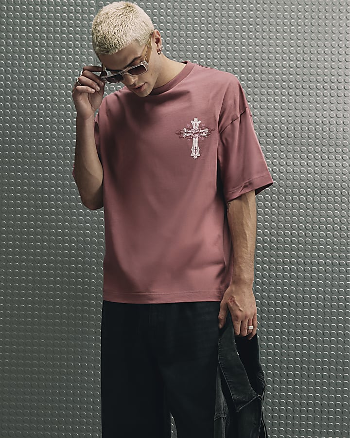 Pink Cotton Ame Saint Cross T-Shirt