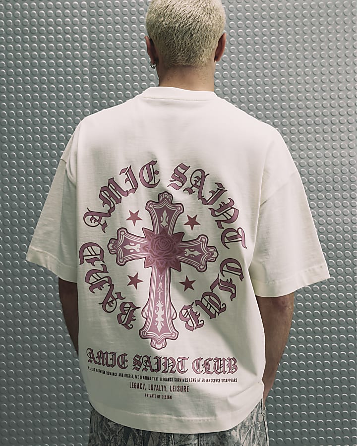 Cream Cotton Ame Saint Cross T-Shirt