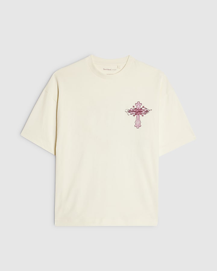 Cream Cotton Ame Saint Cross T-Shirt