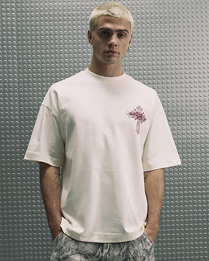 Cream Cotton Ame Saint Cross T-Shirt