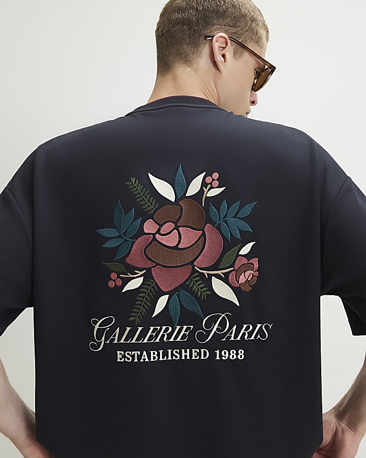 Navy Oversized Fit Gallerie Floral T-Shirt