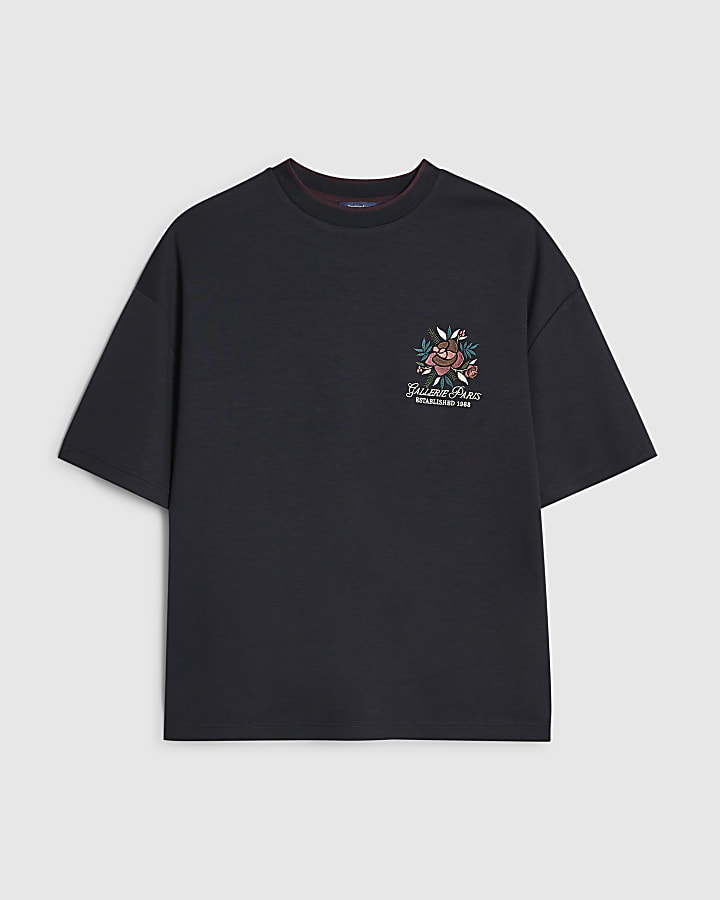 Navy Oversized Fit Gallerie Floral T-Shirt