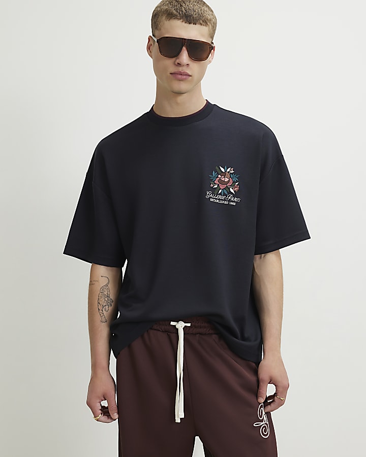 Navy Oversized Fit Gallerie Floral T-Shirt
