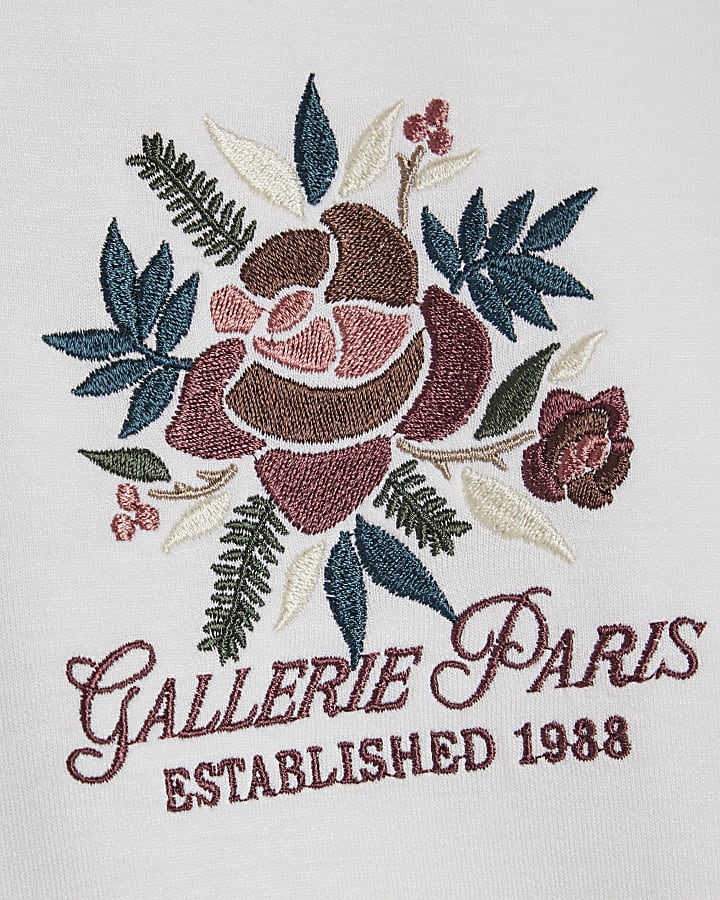 White Oversized Floral Embroidered T-Shirt