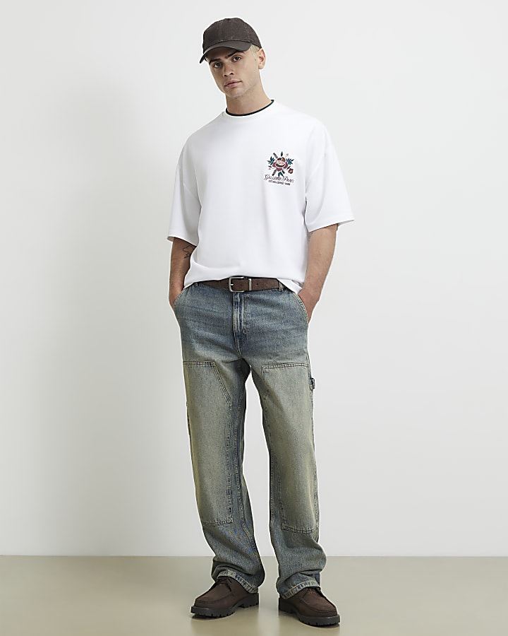 White Oversized Floral Embroidered T-Shirt