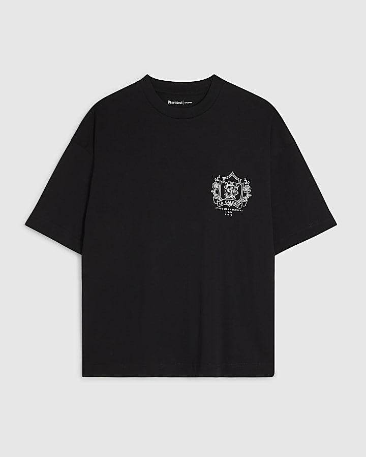 Black Oversized Cotton Floral Baroque T-Shirt