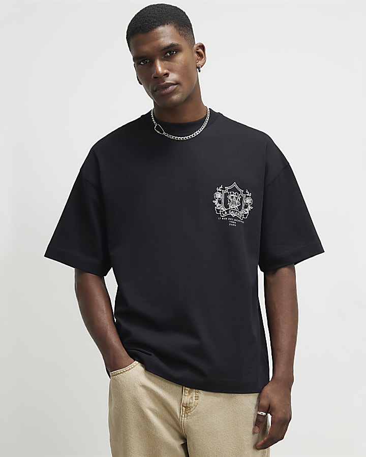 Black Oversized Cotton Floral Baroque T-Shirt