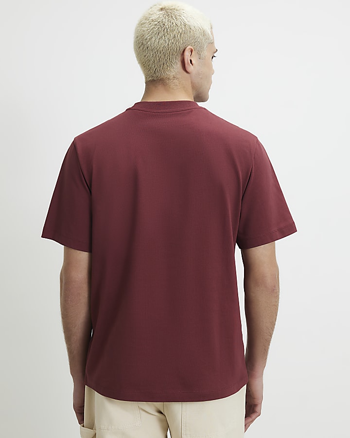 Red Regular Fit Cotton Saint Crest T-Shirt