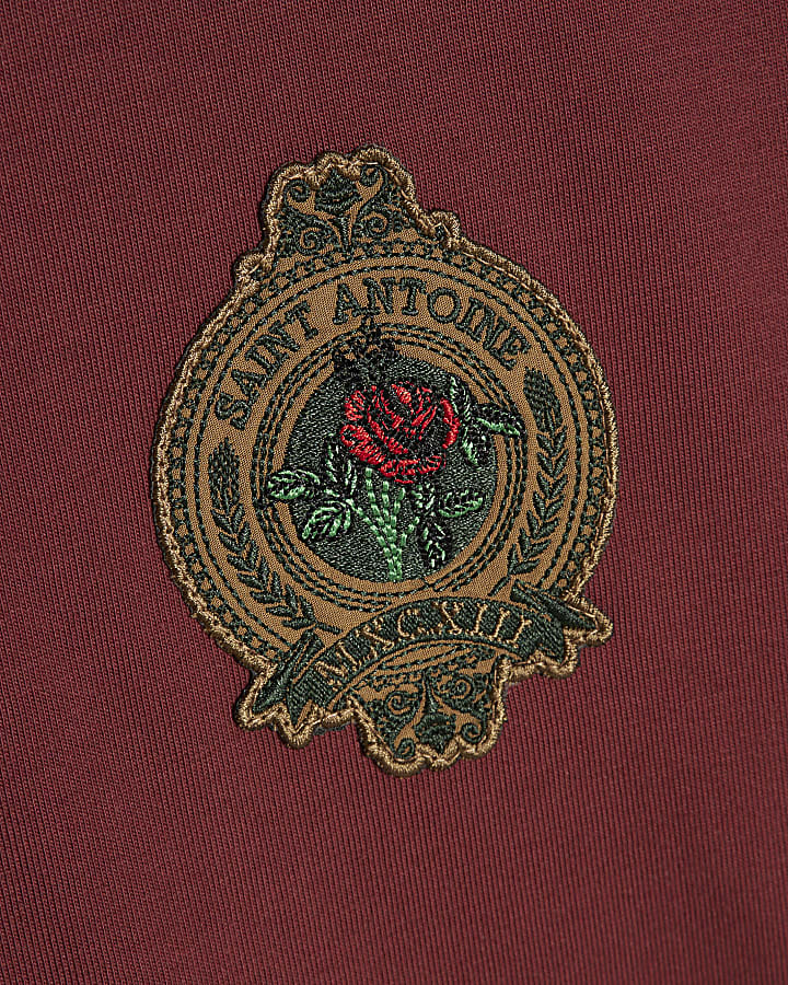 Red Regular Fit Cotton Saint Crest T-Shirt