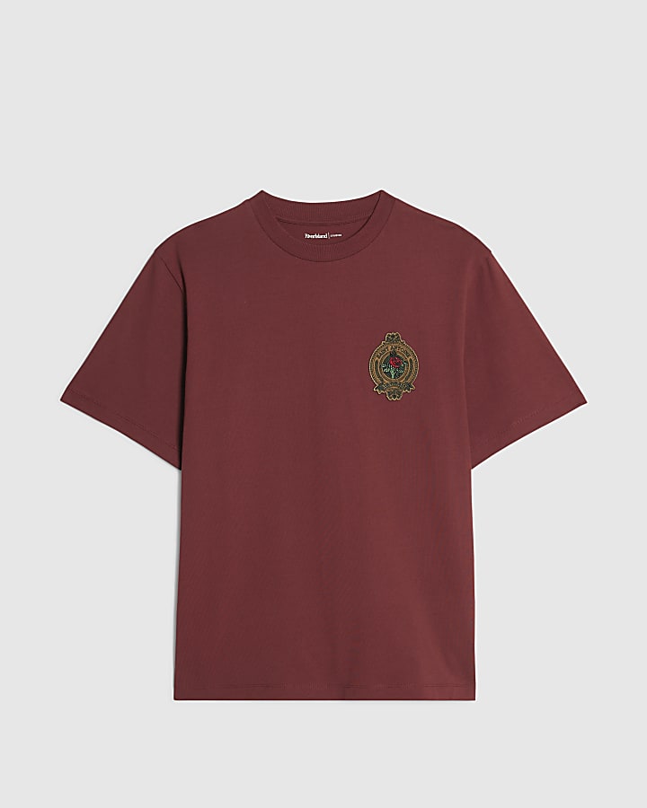 Red Regular Fit Cotton Saint Crest T-Shirt