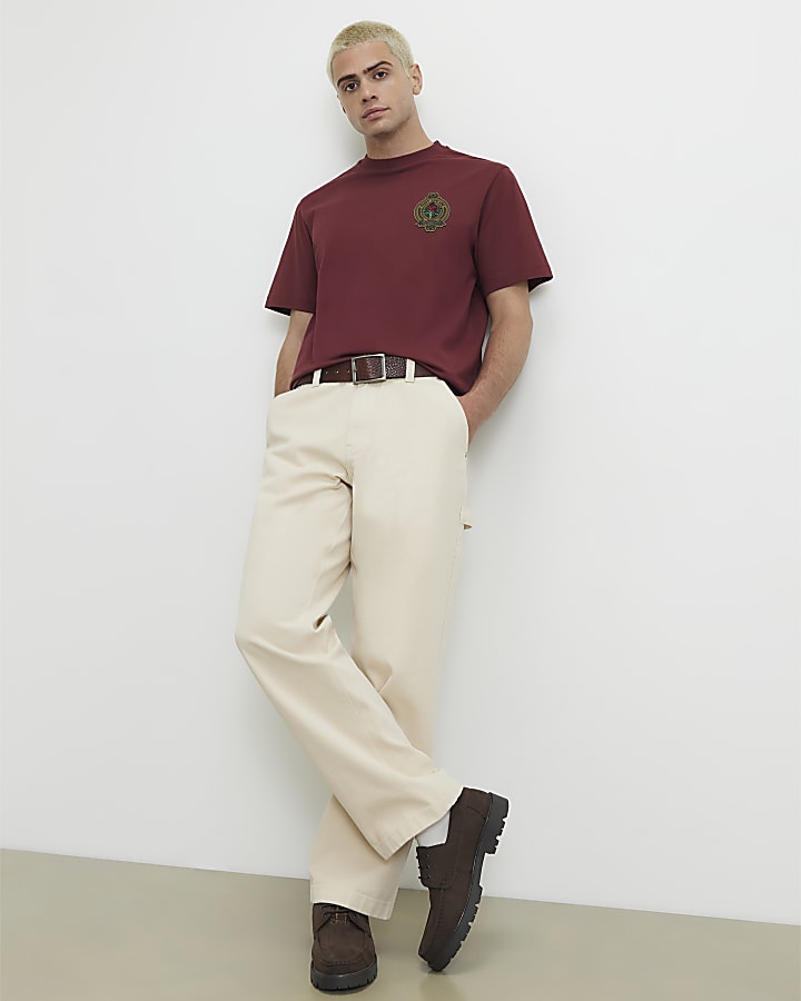 Red Regular Fit Cotton Saint Crest T-Shirt