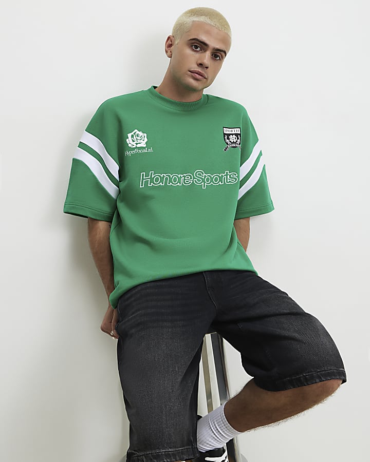Green Oversized Fit Cotton Sports T-Shirt