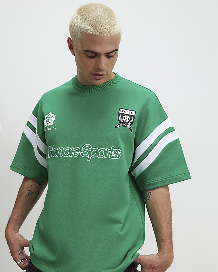 Green Oversized Fit Cotton Sports T-Shirt