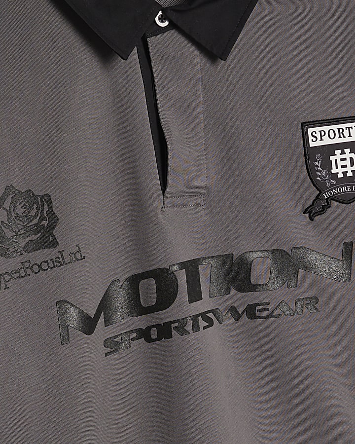 Grey Cotton Motion Sports Rugby Polo Shirt