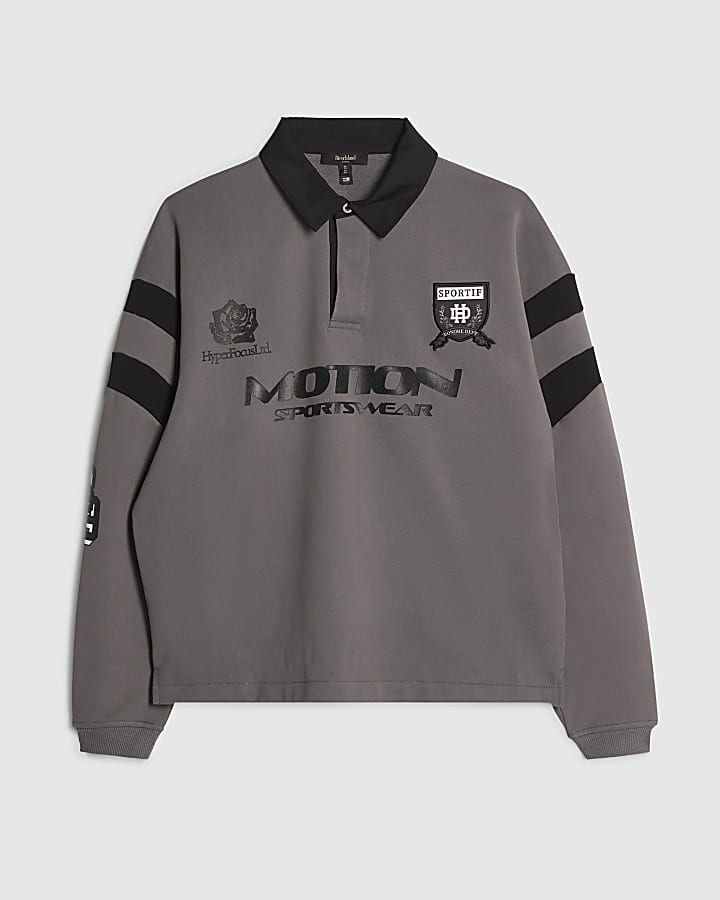 Grey Cotton Motion Sports Rugby Polo Shirt