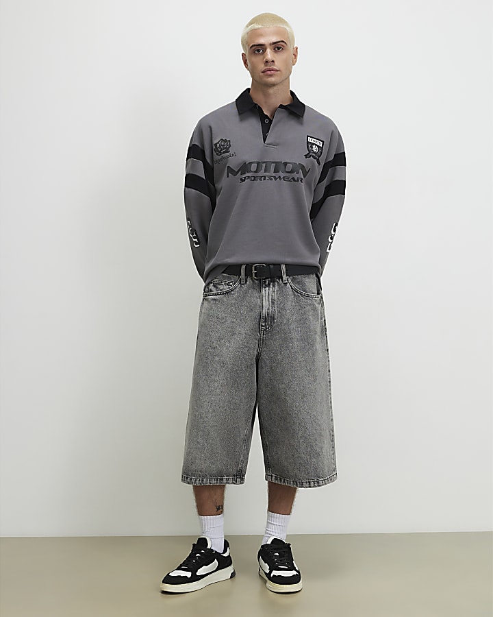 Grey Cotton Motion Sports Rugby Polo Shirt