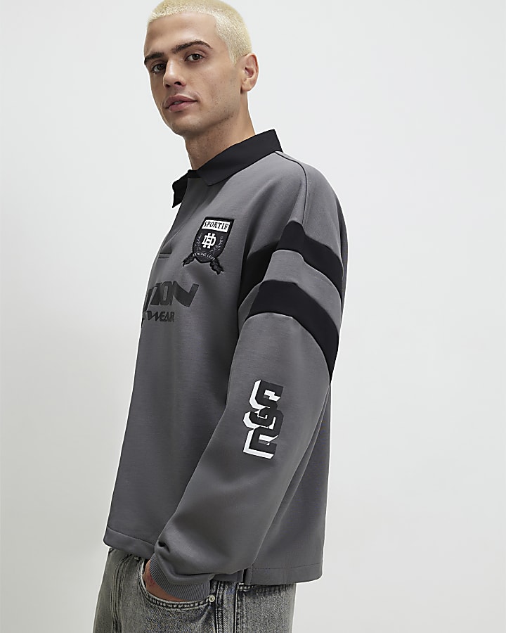 Grey Cotton Motion Sports Rugby Polo Shirt