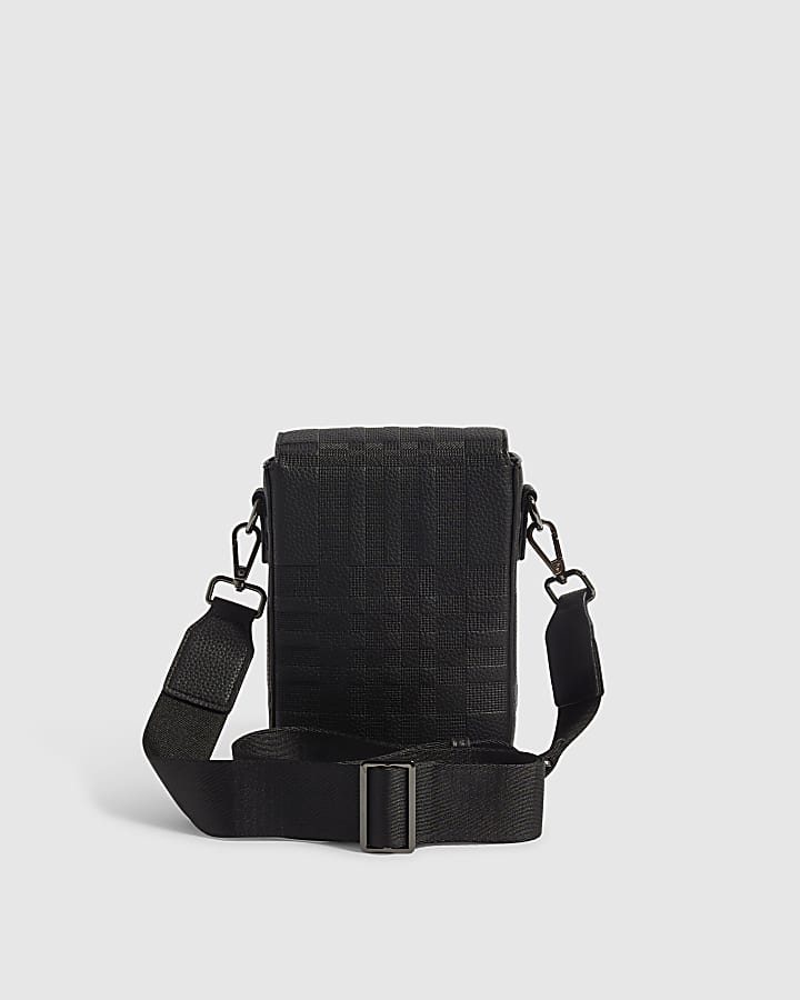 Black Embossed Check Crossbody Bag