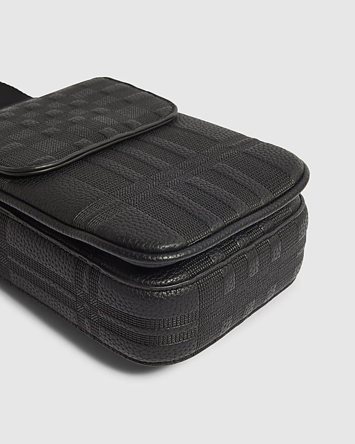 Black Embossed Check Crossbody Bag