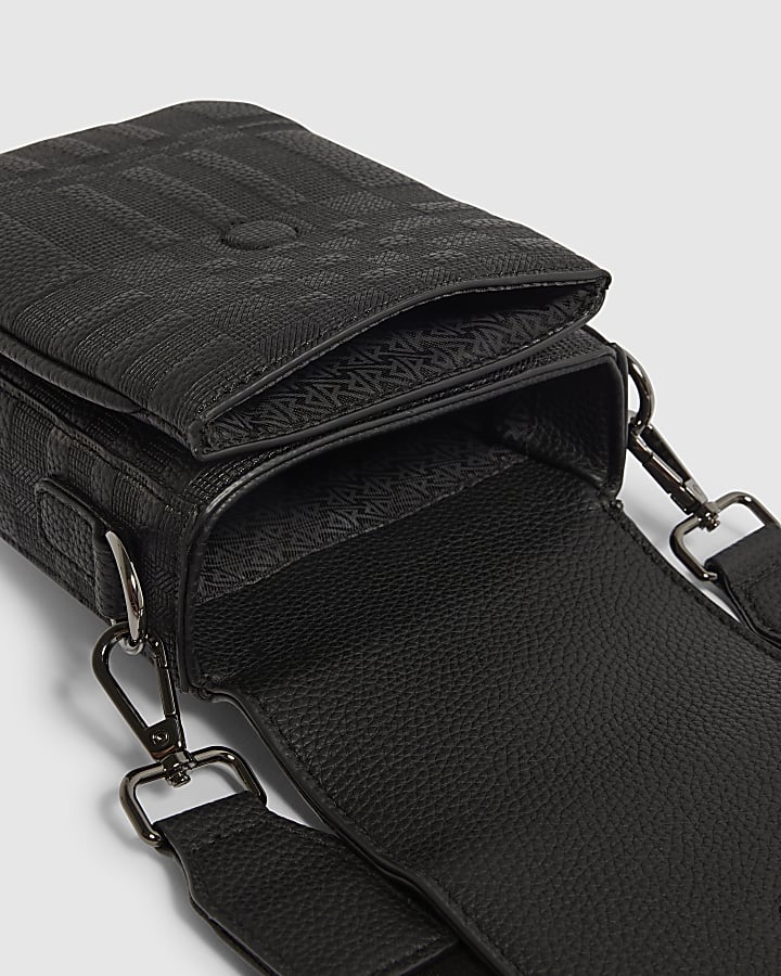 Black Embossed Check Crossbody Bag