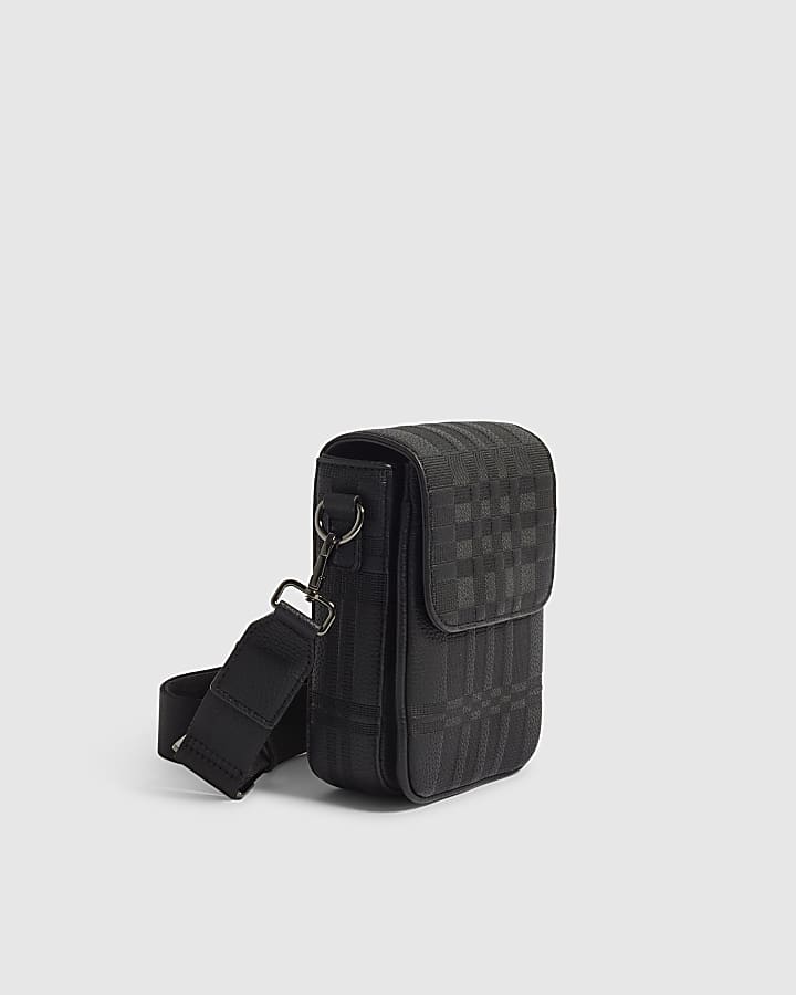 Black Embossed Check Crossbody Bag