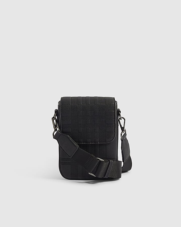 Black Embossed Check Crossbody Bag