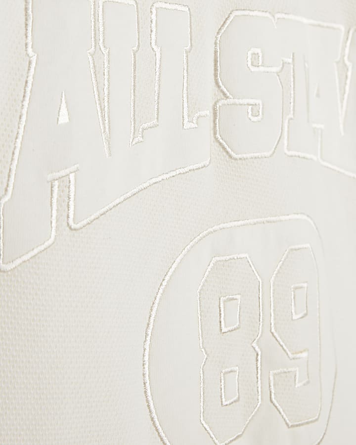White Cotton Mesh Block V Neck Top