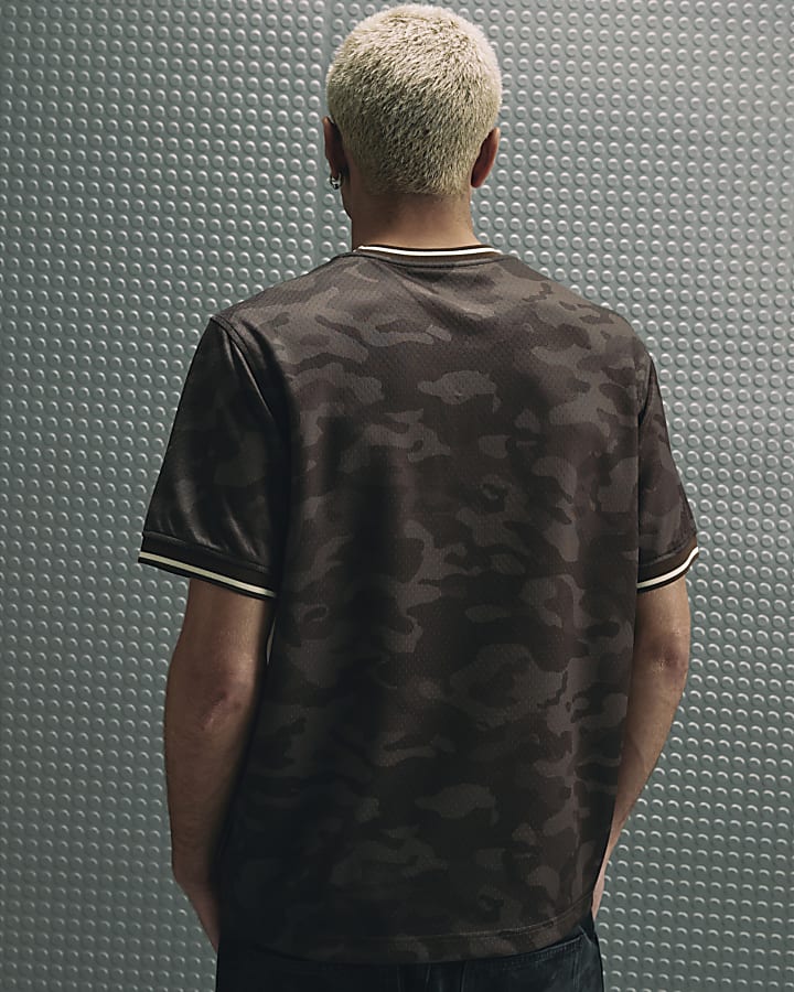 Brown Regular Fit Camo Football T-Shirt