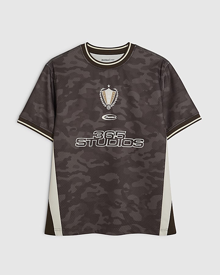 Brown Regular Fit Camo Football T-Shirt