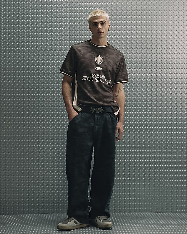 Brown Regular Fit Camo Football T-Shirt