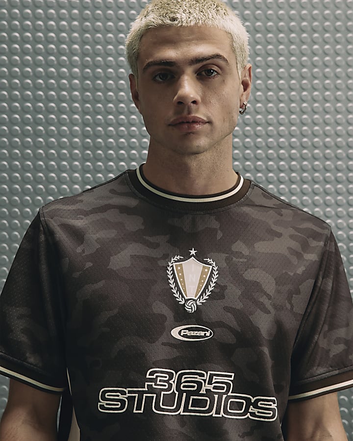 Brown Regular Fit Camo Football T-Shirt