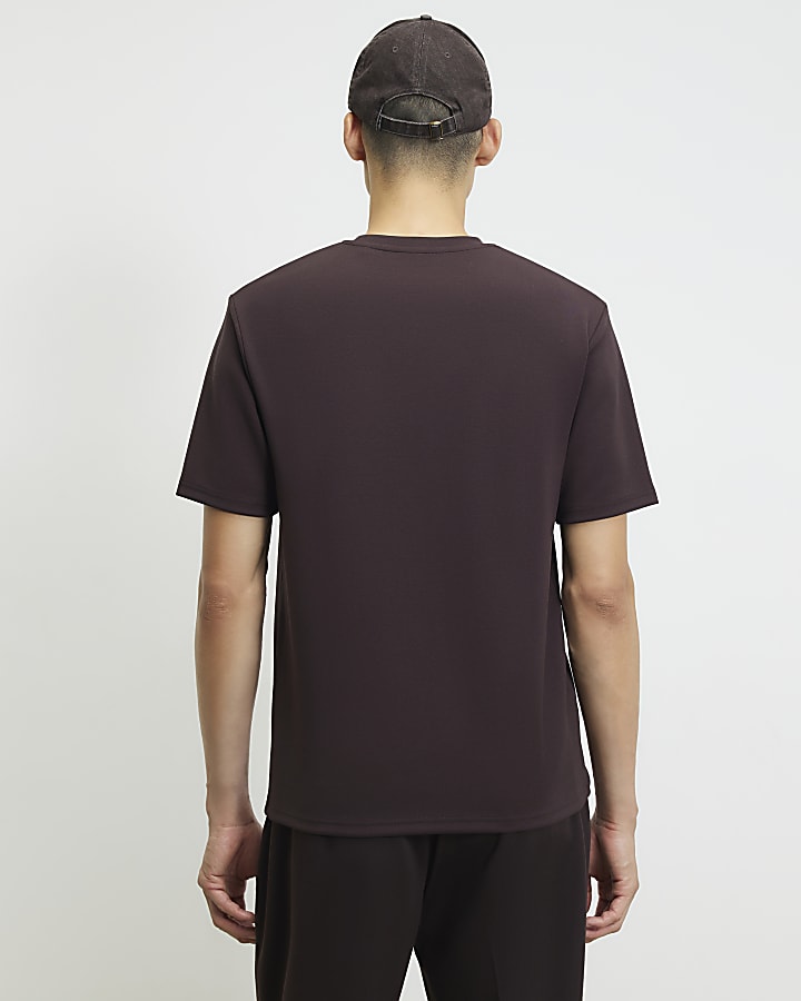 Burgundy Slim Fit Cotton Embroidered T-Shirt