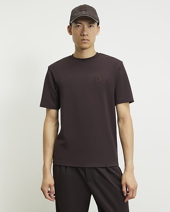 Burgundy Slim Fit Cotton Embroidered T-Shirt