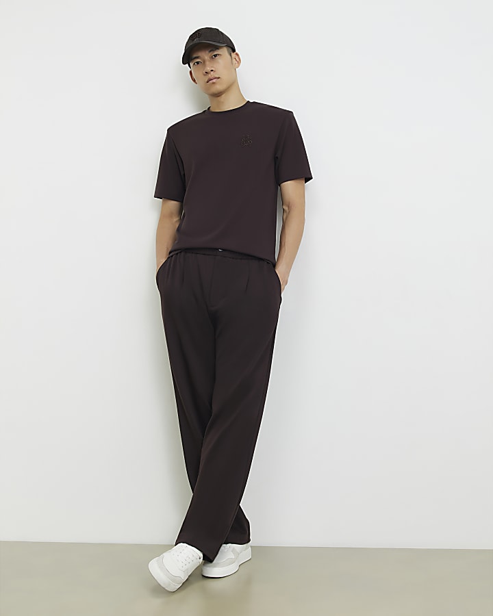 Burgundy Slim Fit Cotton Embroidered T-Shirt