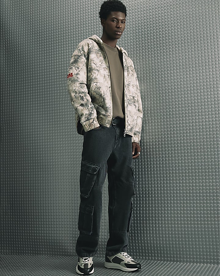 Green Cotton Camo Print Quilted Lined Hoodie