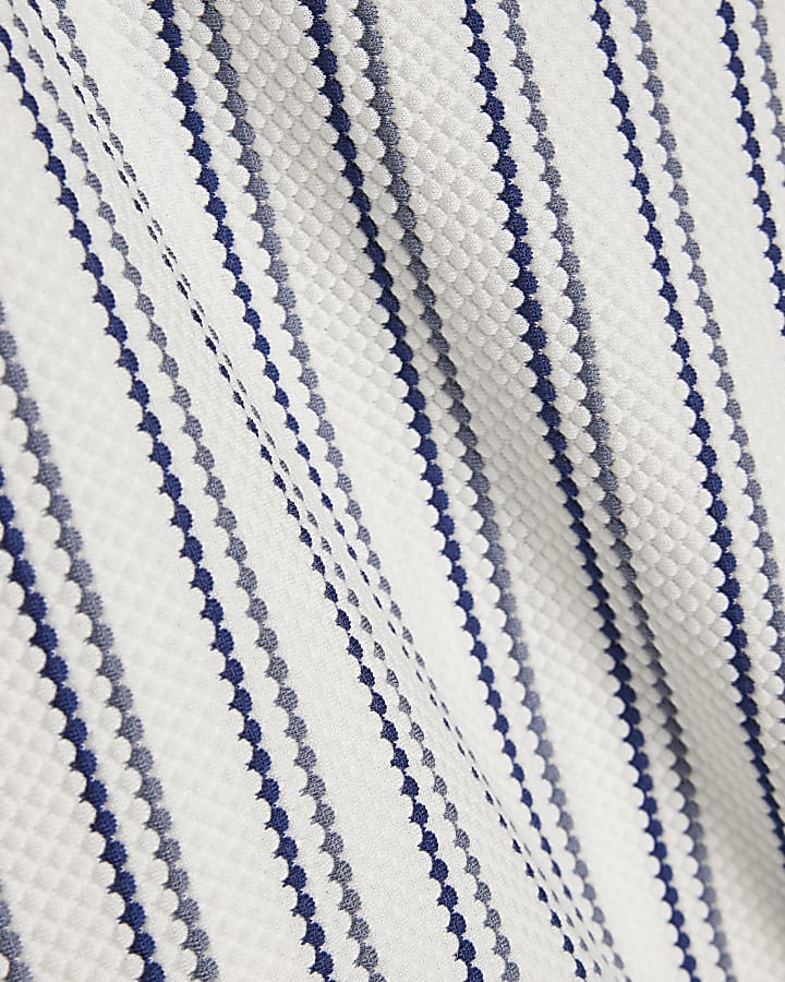 White Slim Fit Textured Stripe Polo Shirt