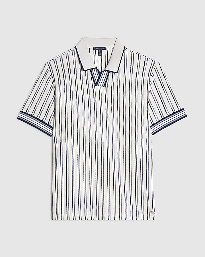 White Slim Fit Textured Stripe Polo Shirt