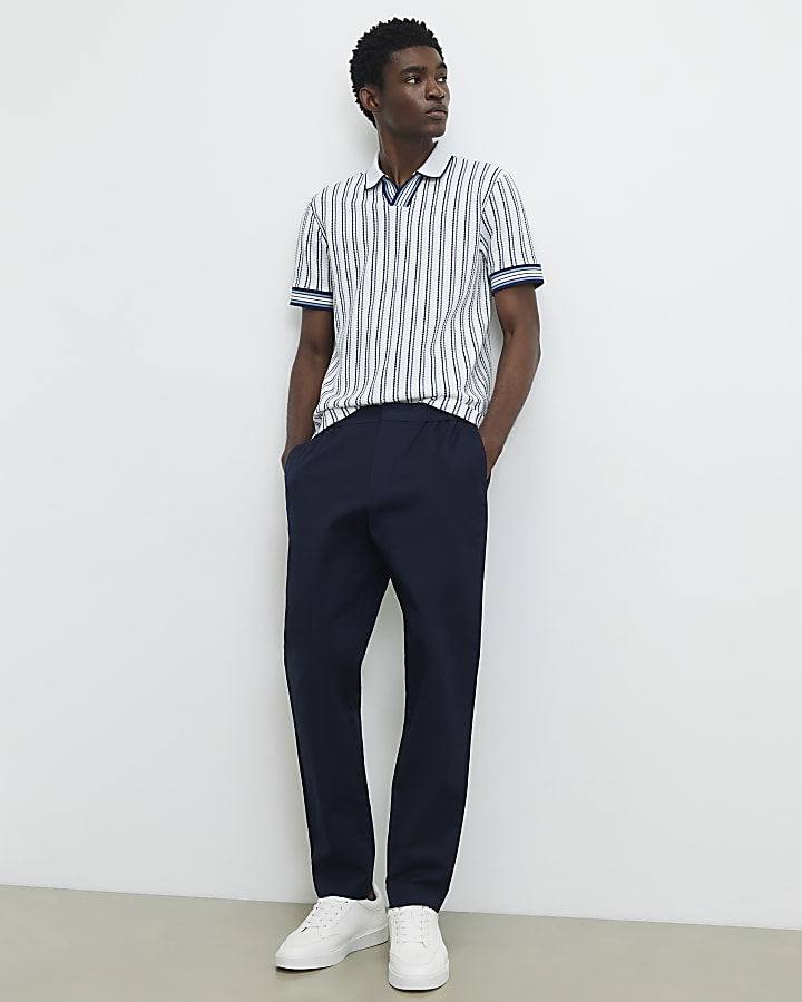 White Slim Fit Textured Stripe Polo Shirt